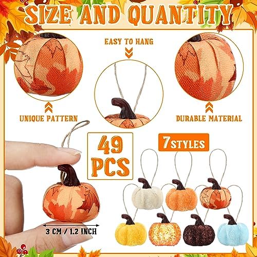 Leinuosen 49 Pcs Fall Tree Ornaments Mini Pumpkin Decoration for Small Tree - Image 2