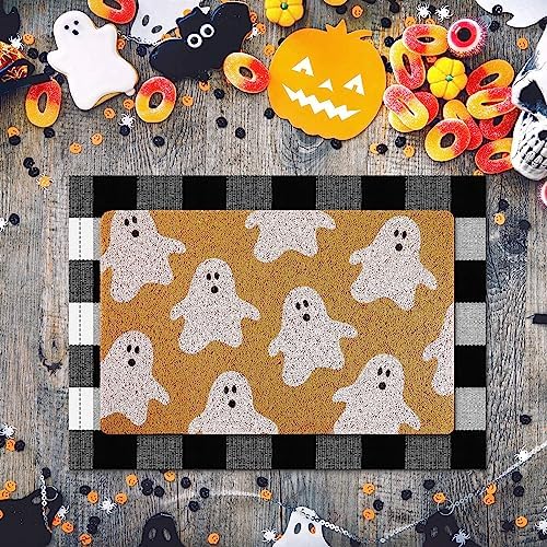 Fabbay 2 Pcs Halloween Fall Welcome Mat Buffalo Plaid Porch Decor - Image 4