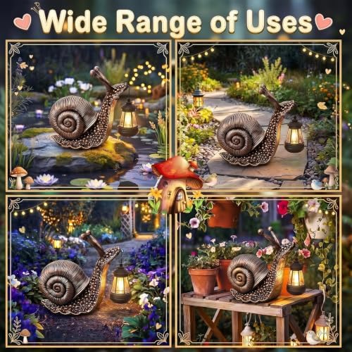 Capoda Solar Snail Statue 8" Garden Resin Retro Snail Figurine Holding Lantern with Solar LED Lights Decorations for Table Outdoor Yard Patio Lawn Porch Decor - Image 4