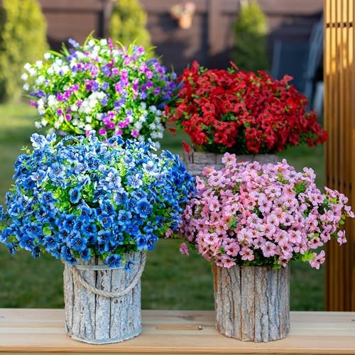 AXYLEX Artificial Flowers for Outdoors, 16 Bundles Fake Plants (Blue) - Image 5
