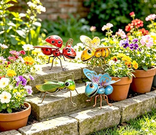 Metal Garden Sculptures Statues Yard Art Decoration,Set of 4 Garden Decor Perfect Hanging The Tree, Porch,Backyard or Patio Wall Decor - Image 2