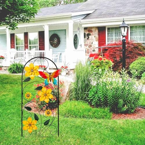 YEAHOME Garden Decor for Outside, 33" Flower Butterflies Decorative Garden Stakes for Spring Garden Decor, Metal Yard Art Stakes for Outdoor Lawn Backyard Porch Decorations - Image 2