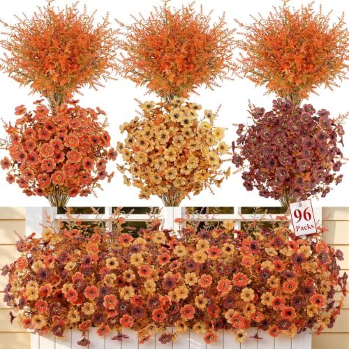 SHareconn 96Pcs Artificial Fall Flowers UV Resistant Fake Mums for Outdoors by SHareconn