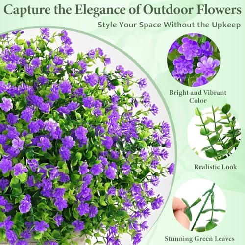 Yastouay Artificial Flowers for Outdoors UV Resistant, 34 Bundles Purple Realistic Fake Outdoor Flowers Fake Plants, Faux Flowers for Outdoor Planters Front Porch Garden Window Box Farmhouse Decor - Image 4