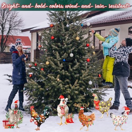 6 PCS Christmas Chicken Decorations Christmas Chicken Yard Sign with Stakes Waterproof Xmas Outdoor Yard Signs Lawn Decor for Holiday Garden Patio - Image 5