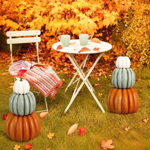 Wesiti 2 Pcs 21.3'' Large Fake Outdoor Stacked Pumpkins for Front Porch - Image 6