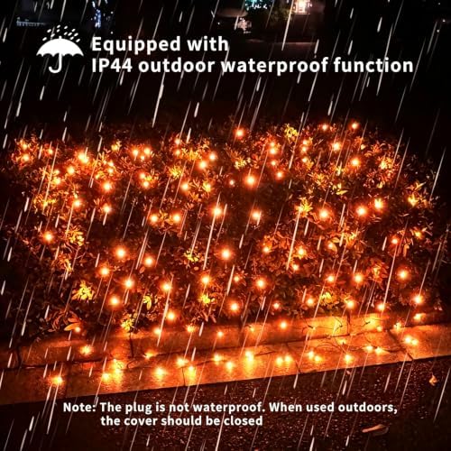 LED Halloween Net Lights Outdoor, UL Certified, 144LED 6ftx6ft, Black Wire Connectable Waterproof Mesh Light for Party, Yard, Shrubs and Bushes Decorations (Orange) - Image 2