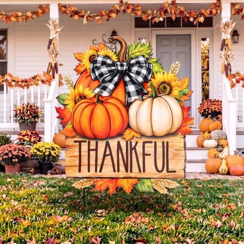 Weysat Fall Decor Outdoor Metal Pumpkin Yard Sign, Pumpkin Sunflower Stake by Weysat