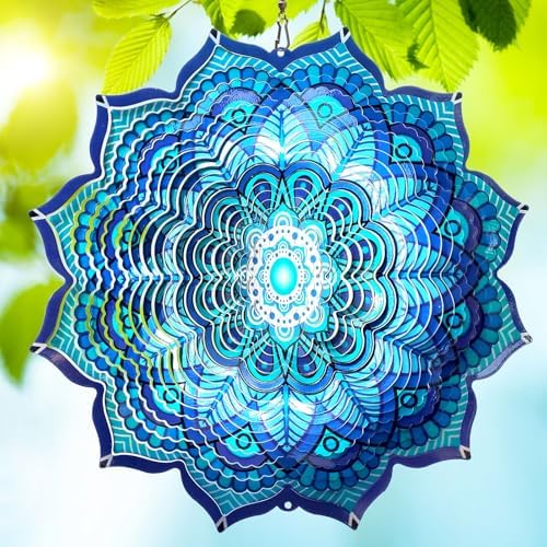 Wind Spinner Mandala Rich Blue 3D Metal Wind Spinners by GOOLLYRUSIM