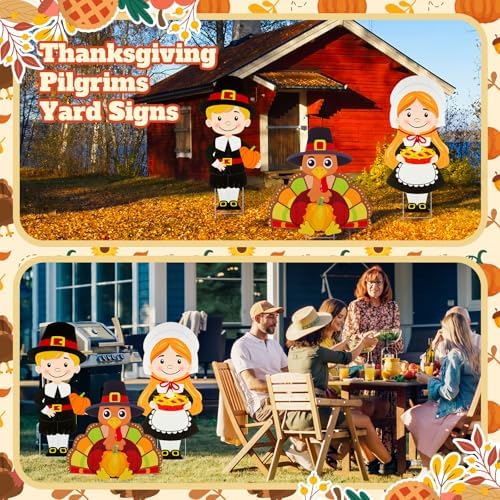 3 Pcs Thanksgiving Pilgrims Turkey Yard Signs with Stakes Fall - Image 5