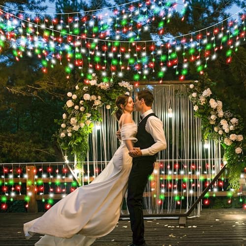 132ft Icicle Lights for Outside, 1280 LED Red White Green Christmas Lights Outdoor Indoor, Twinkle String Lights with 240 Drops, Clear Wire, 8 Modes & Timer, Waterproof for Xmas Eaves Holiday Decor - Image 7