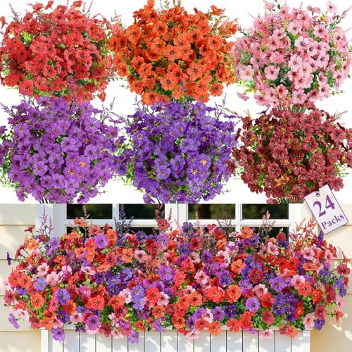 SHareconn 24 Bundles Artificial Flowers for Outdoors UV Resistant Decor by SHareconn