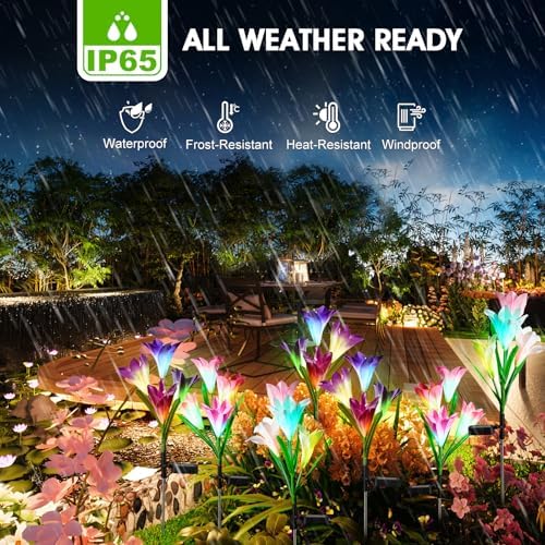 10 Pack Solar Garden Lights Outdoor, 7 Color Changing LED Waterproof Solar Powered Lily Flowers Landscape Lights for Outside Yard, Patio, Pathway Decorative, Décor - Image 4