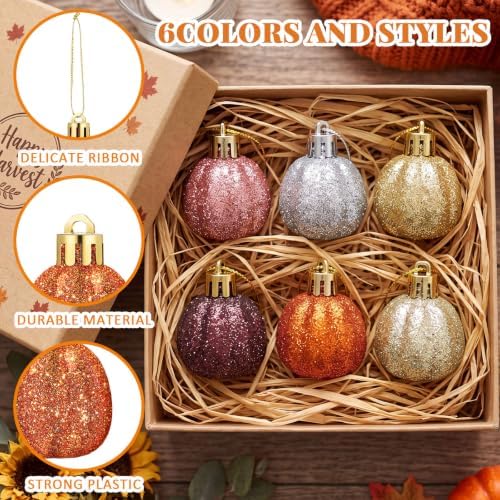 Colingmill 36 Pcs Fall Tree Ornaments, Glitter Pumpkin Hanging Decoration - Image 3