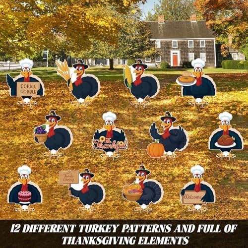 12PCS Thanksgiving Turkey Yard Signs With Stakes Thanksgiving Yard Decorations Outdoor Harvest Sign for Autumn Farmhouse Patio Outdoor Decor - Image 2