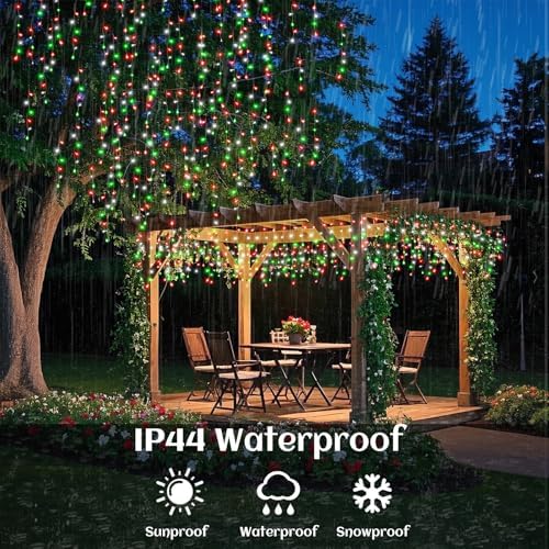 33ft Icicle Lights for Outside, Red White and Green Christmas Lights Outdoor Indoor, 400 LED Twinkle String Light with 75 Drops, Clear Wire Connectable Timer for Thanksgiving Room Home Wall Bedroom - Image 3