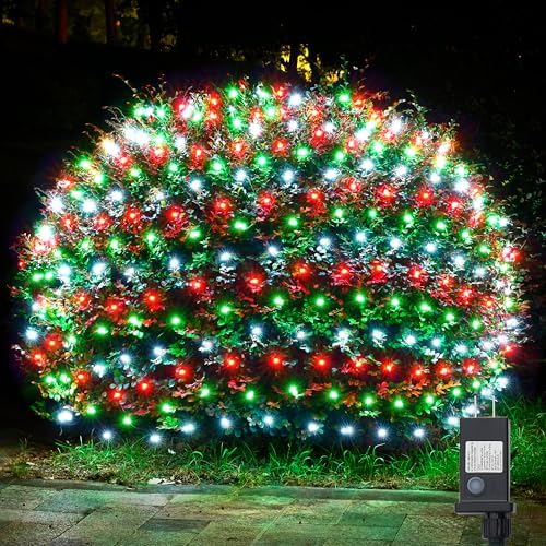 WBao Christmas Net Lights, 360LED 11.5ft x 6.9ft Christmas Lights with 8 Modes, Timer, End to End Connectable, Waterproof Design for Lawn, Bushes, Trees Outdoor Xmas Decorations, Red Green White by WBaoOfficial