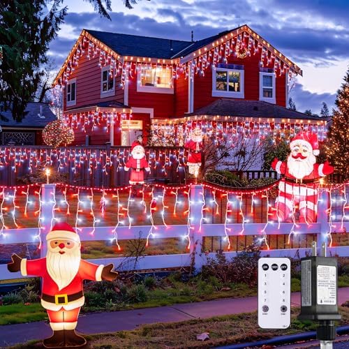 JMEXSUSS 400 LED 38.8 Ft Red and White Icicle Christmas Lights for Outside by JMEXSUSS
