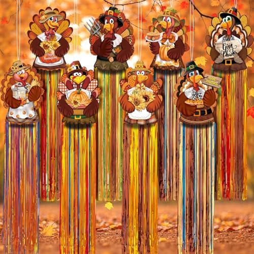 DoubleFill 8 Pcs Fall Turkey Outdoor Hanging Decorations with Tassels by DoubleFill