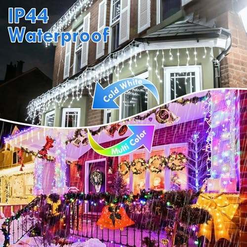 88FT 240LED Connectable String Lights Indoor Outdoor Clear Wire, Cold White⇋Multicolor Christmas String Lights, Plug in Twinkle Fairy Light With Timer For Wedding Patio Tree Yard Christmas Decorations - Image 3