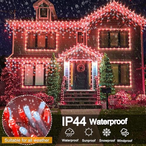 33ft Red and White Icicle Lights for Outside, 400 LED Christmas Lights - Image 4