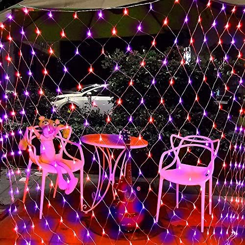 Dazzle Bright Halloween 200 LED Net Lights, 9.8 FT x 6.6 FT Connectable Mesh Lights Clear Wire with 8 Lighting Modes, Halloween Decorations for Indoor Outdoor Bush Yard Garden Decor (Purple & Orange) - Image 5