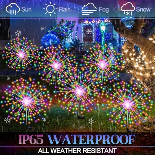 Tujoe 6 Pcs Christmas Solar Firework Stake Lights 180 LED 8 Modes - Image 5