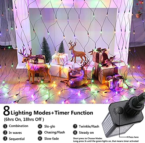 LYHOPE 12ft x 5ft 360 LED Christmas Net Lights, 8 Modes Low Voltage Green Wire Mesh Christmas Decorations Lights for Xmas Trees, Bushes, Wedding, Garden, Outdoor, Indoor Decor (Multicolor) - Image 2
