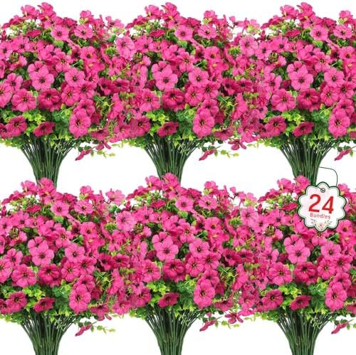 Ouddy Decor 24 Pcs Artificial Flowers for Outdoors Decorations, Rose Red by OuddyDecor