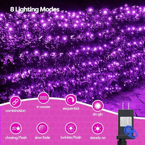 WBao Halloween Lights Outdoor 360LED 11.5ft x 6.9ft Halloween Net Lights with 8 Modes, Timer, Connectable, Waterproof & Dark Green Wire for Lawn, Bushes, Shrubs Outdoor Holiday Decorations, Purple - Image 2