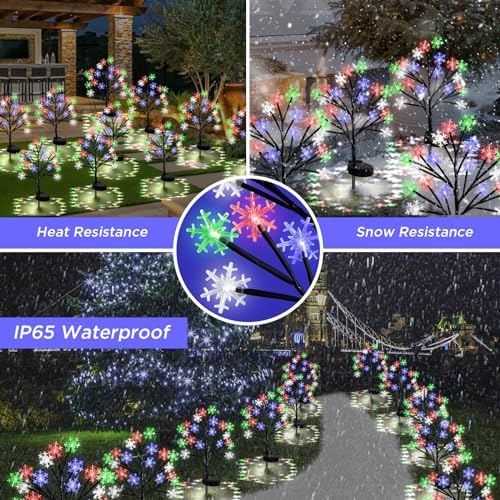 Multicolor Snowflakes Solar Pathway Lights for Christmas Decorations Outdoor - 2PACK 40LED Garden Stake Lights, Waterproof Outdoor Snowflakes Solar Christmas Lights for Garden Yard Patio Xmas Decor - Image 4