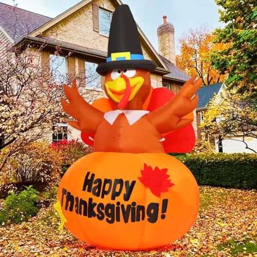 GOOSH 6 Ft Thanksgiving Inflatables Outdoor Decoration Turkey Blow Up Yard with Pumpkin Built-in LEDs for Indoor Garden Lawn Party Decor - Image 2