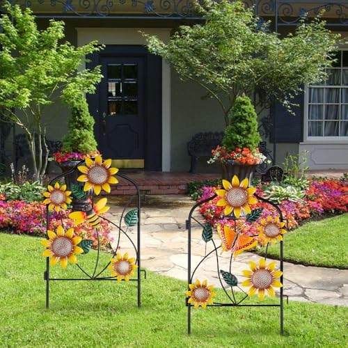 hogardeck Garden Decor for Outside, Set of 2 Metal Fence Decorative Garden Stakes with Flowers for Sunflower Decor, Yard Signs for Outdoor Patio Lawn Backyard Porch - Image 4