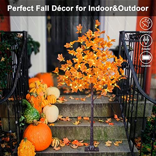 LIGHTSHARE 5FT 96LED Artificial Lighted Maple Tree Warm White Halloween Fall Decorations Indoor Ourdoor, Orange - Image 4