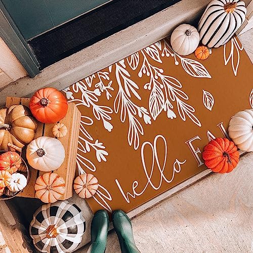 Fall Door Mat, Pumpkin Leaf Welcome Mat for Front Door, Thanksgiving Autumn Indoor/Outdoor Non-Slip Rug, Farmhouse Home Porch Decorations 30" x 17" - Image 6