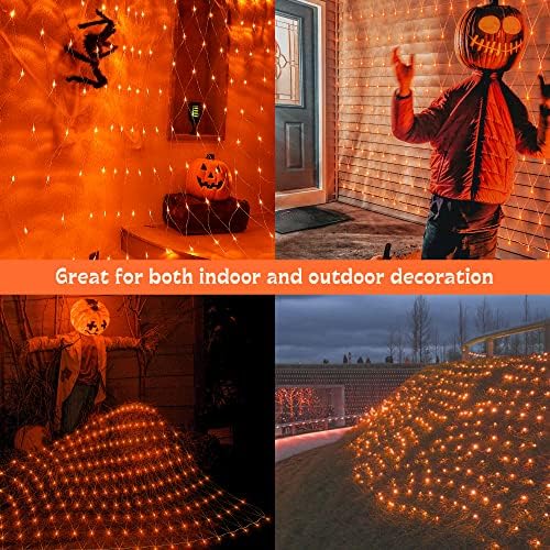 woohaha Orange 192LED 9.8ftx6.6ft Halloween Outdoor Net Lights for Bushes - Image 4