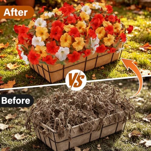 Geegoods Fall Flowers Outdoor, 4 Bundles Orange Yellow White Faux Petunias - Image 4