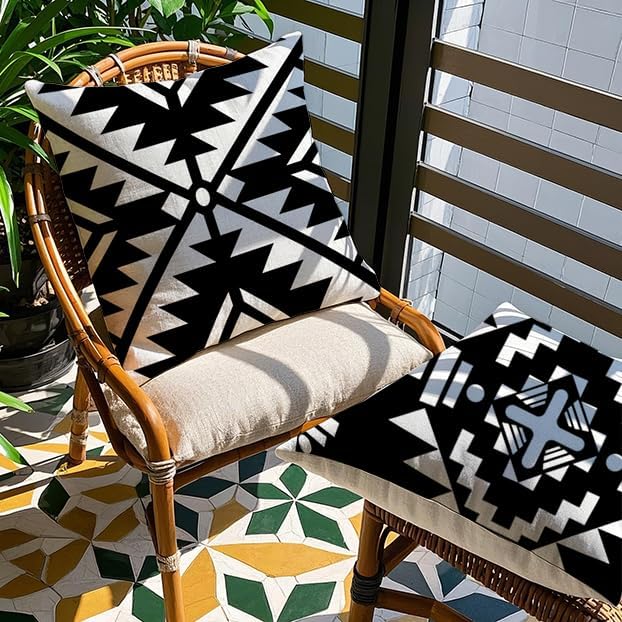 Outdoor Pillow Covers 18x18 Set of 4 Morden Black Geometric Patterns Waterproof Throw Outdoor Pillows Boho Decorations for Funiture Patio Garden Home - Image 7