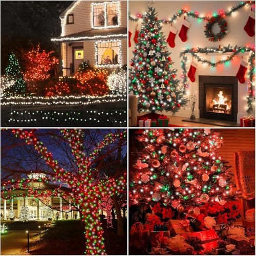 LAMPHOME Red Green White Christmas String Lights, 300 LED 99 FT Connectable Waterproof String Lights Transparent Wire with16 Modes, Xmas Vintage Decorations for Indoor Outdoor Party Yard Garden Decor - Image 4