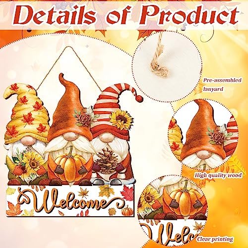 Boao Gnome Fall Welcome Door Hanger, Gnome Maple Leaf Wooden Sign Decor - Image 3