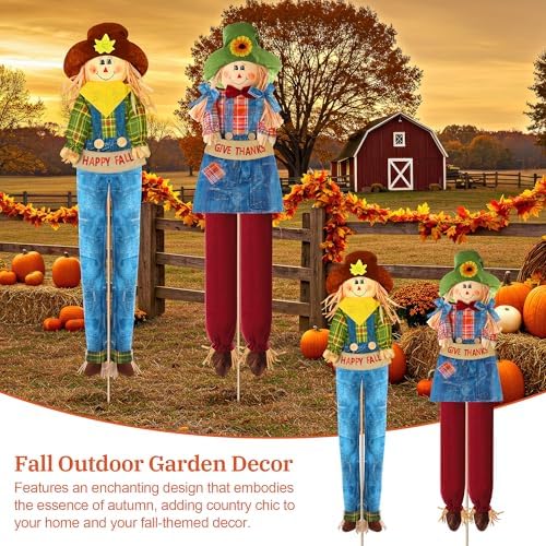 Meonum 2 Pack Fall Scarecrow Outdoor Decorations(Denim,Styleb,150cm) - Image 6