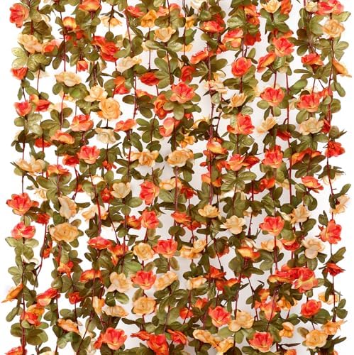 9 Pack 72 FT Artificial Flower Garland Fake Orange Roses Vines Silk Flowers by KHOYIME