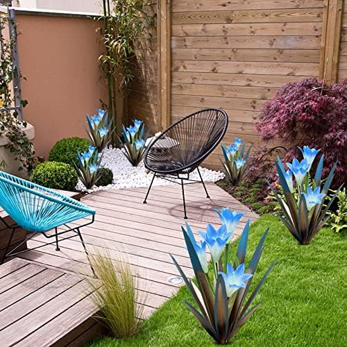 Homight Metal Agave Plant Outdoor Decoration Lily Mexican Yard Art Garden Gift Home Decor Hand Painted Metal Agave Garden Yard Statue, Outdoor Lawn Ornaments (2 Big Blue Lilies) - Image 3