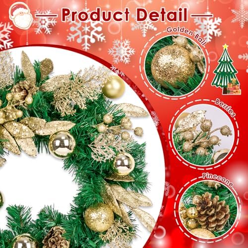 Christmas Wreaths for Front Door Decor Flower, 22" Winter Golden - Image 4