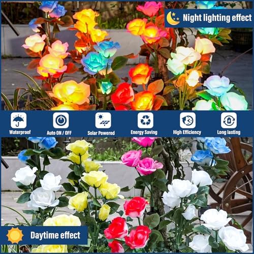 TONULAX Solar Garden Lights - Upgraded Outdoor Light, 7 Color Changing Rose Lights for Yard,Garden Decoration, Enlarged Solar Panel, More Realistic Rose Flower (6 Pack) - Image 5