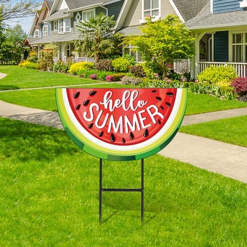 JarThenaAMCS Hello Summer Metal Garden Stakes Watermelon Decorative Lawn Sign Summer Fruits Theme Welcome Yard Sign for Home Outside Lawn Porch Decor - Image 3