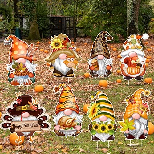 TREWAVE Fall Thanksgiving Yard Signs Decoration 8 Pcs Gnomes Yard Stakes - Image 5