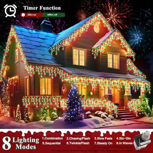 XURISEN 66ft 640 LED Christmas Lights Outdoor with 120 Drops, 8 Modes Curtain Fairy Lights Plug in Waterproof Timer Memory Function String Lights for Christmas Holiday Wedding Party Decor - Image 2