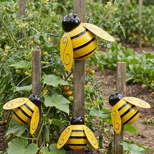 Yungeln Metal Wall Art, 4PCS Metal Bumble Bee Wall Decor, 3D Iron Bee Art Sculpture Hanging Wall Decorations for Outdoor Home Garden - Image 2