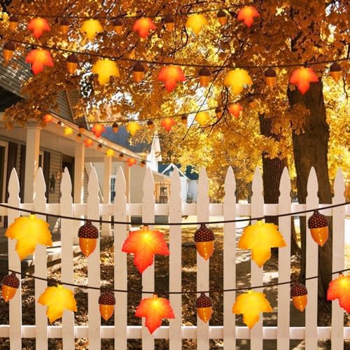 8.5Ft Fall Decor Maple Leaves Acorn Lights String, Fall String Lights Plug in with 10 LED Yellow/Orange Maple Leaf Acorn Light for Home Porch Fireplace Autumn Harvest Party Thanksgiving Decor, 0.48W - Image 5